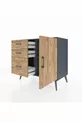 Commode Hyperion à une étagère, 3 tiroirs et une porte, Anthracite-Bois de pin