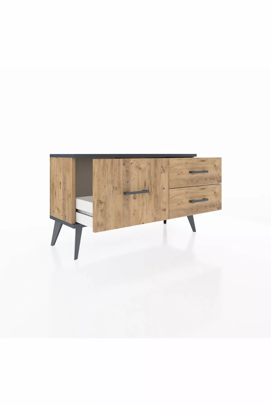 Commode Arges 3 tiroirs Pin-Anthracite/Pin