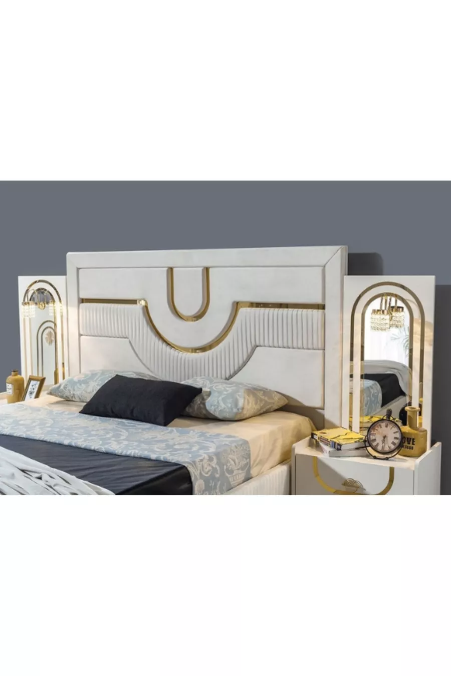 Ensemble de chambre à coucher avec base en aigue-marine et en MDF
