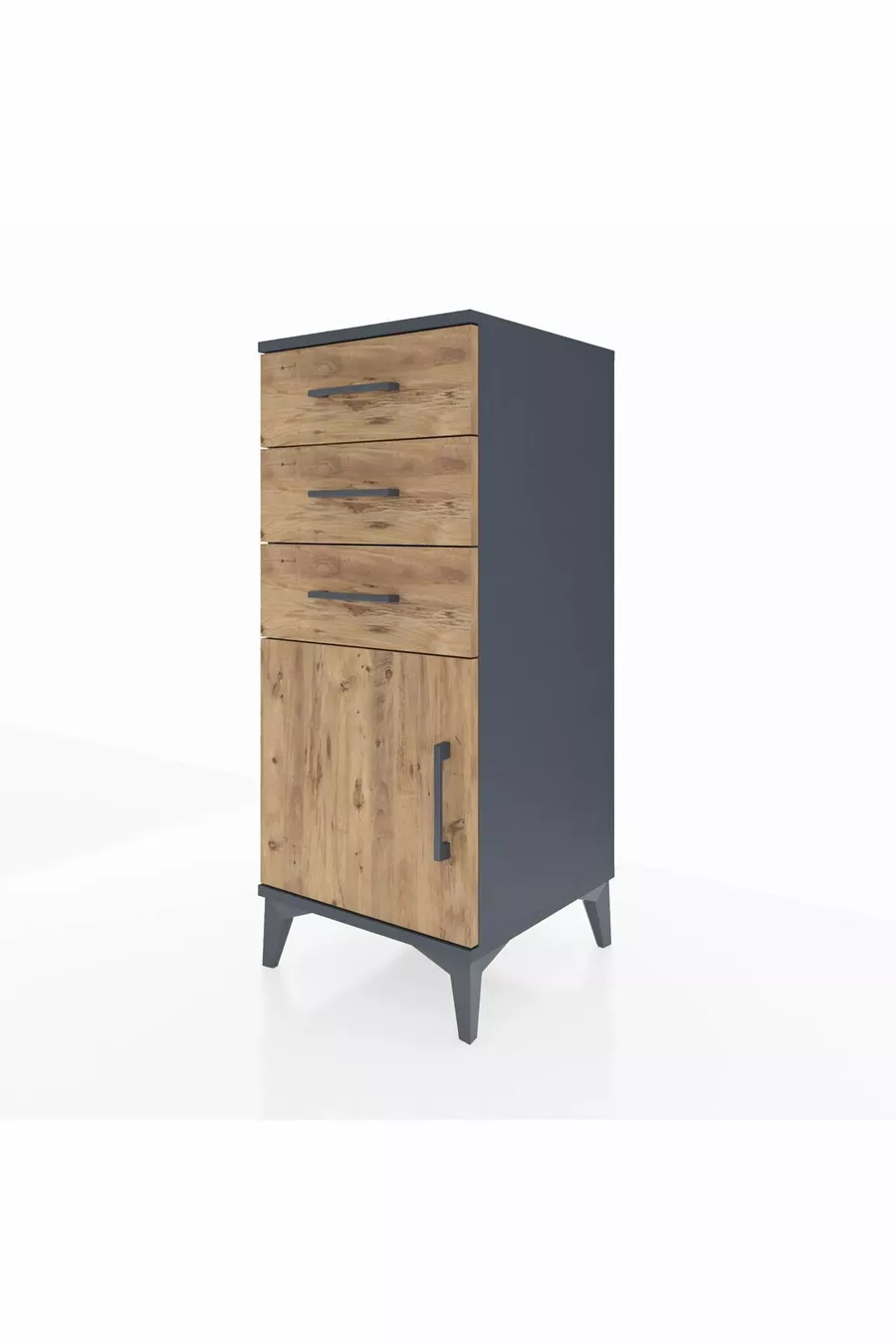 Commode Hyperion à une étagère, 3 tiroirs et une porte, anthracite-pin
