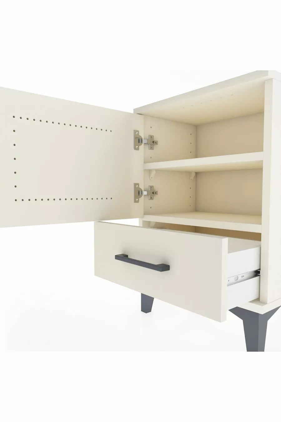 Table de chevet Arges à 2 étagères et 1 porte, couleur Pierre de Lune