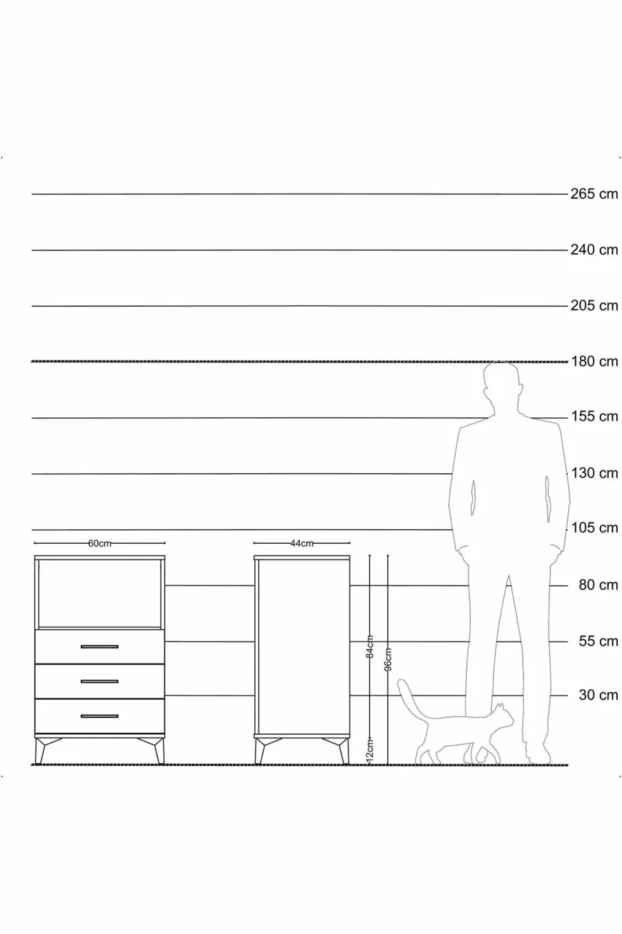 Table de chevet Hyperion à un seul étagère et 3 tiroirs en pin-anthracite