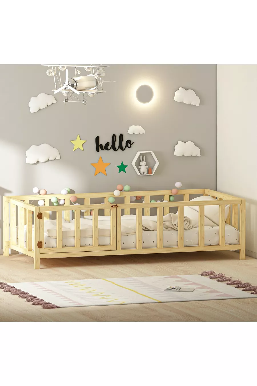 Lit Montessori Troy avec portes en pin