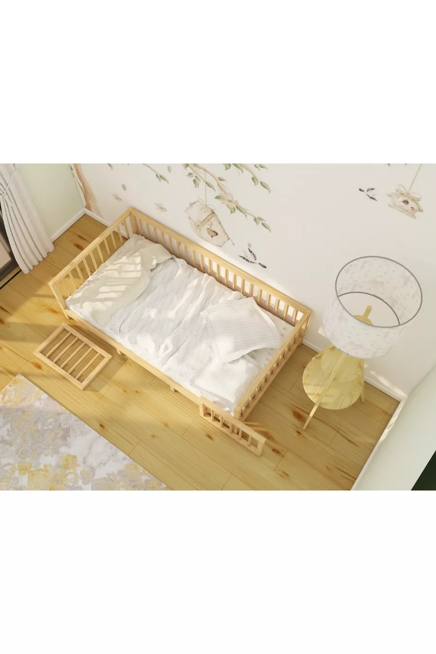ALAZ - LIT DE SOL EN BOIS NATUREL POUR BÉBÉS ET ENFANTS, POUVANT ÊTRE UTILISÉ DEVANT MONTESSORI