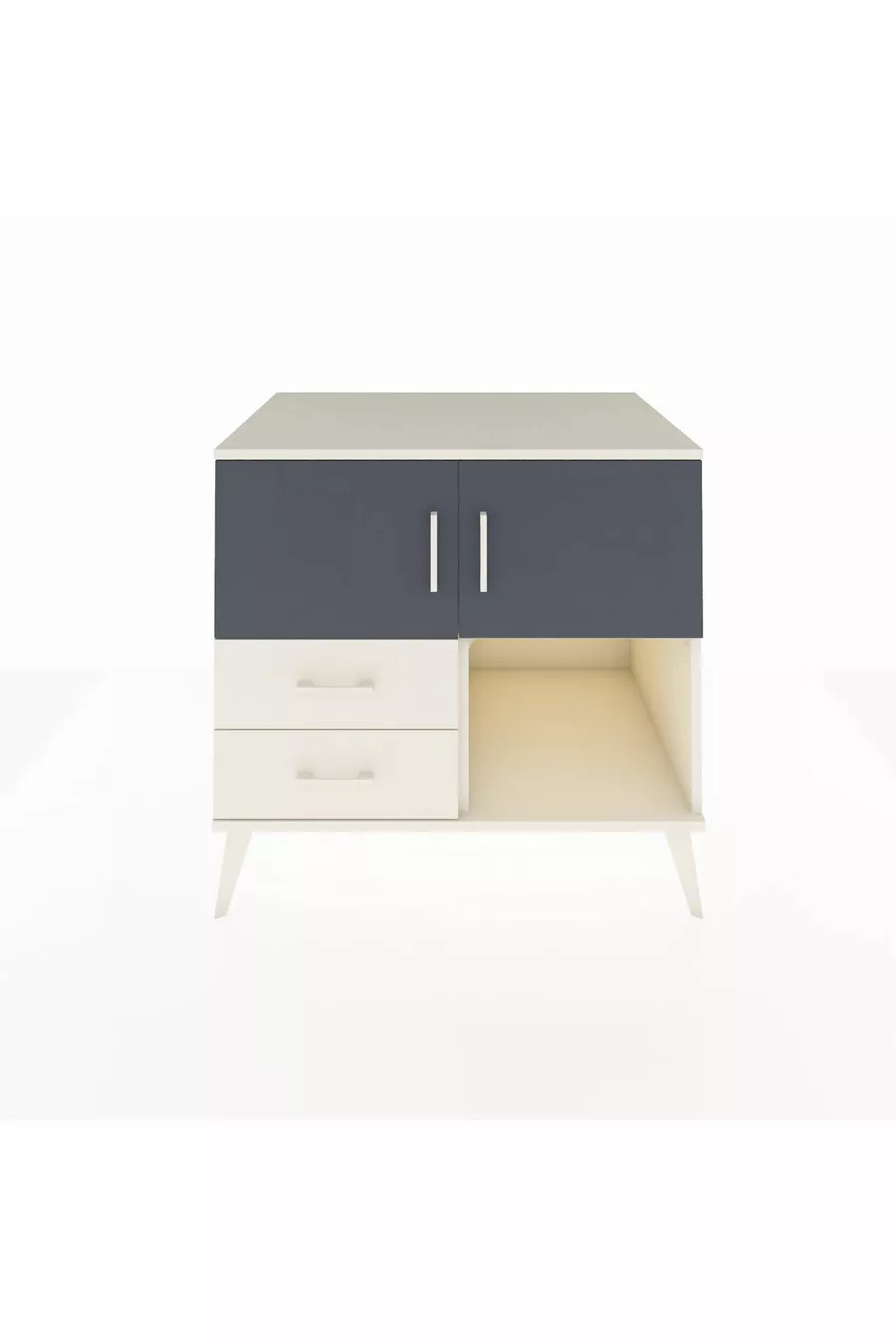 Commode Kronos avec 2 étagères, 2 tiroirs et 2 portes, Albâtre-Anthracite/Albâtre
