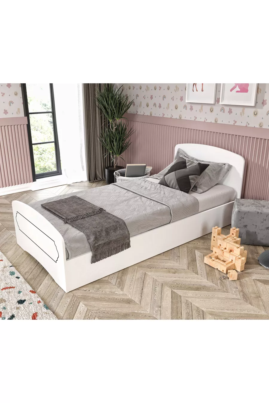 Lit simple en MDF Hayal blanc - Compatible avec les lits de Cm X Cm