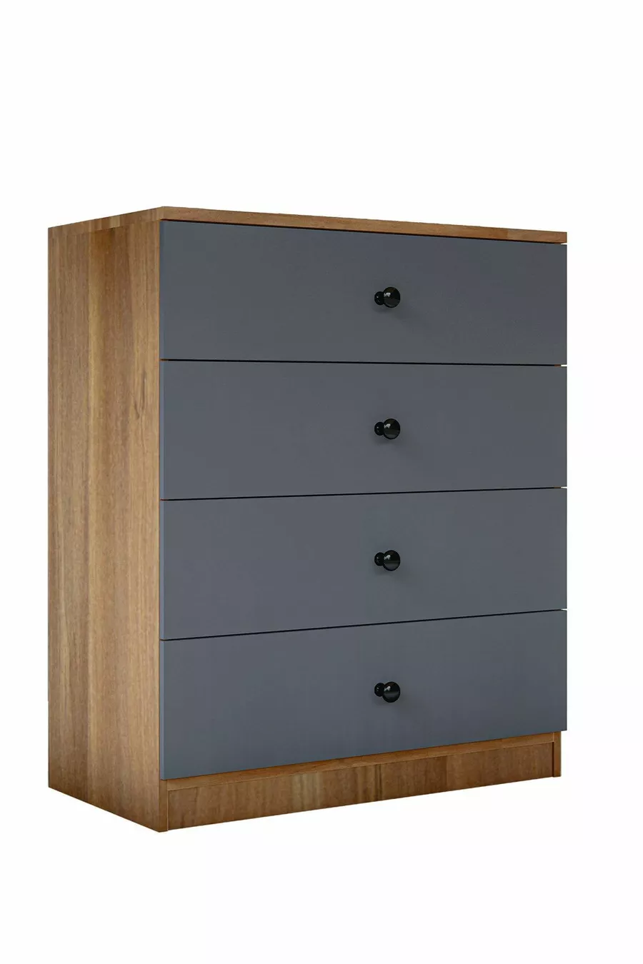 Commode GM Almina 4 tiroirs avec poignées boutons en gris anthracite-noisette