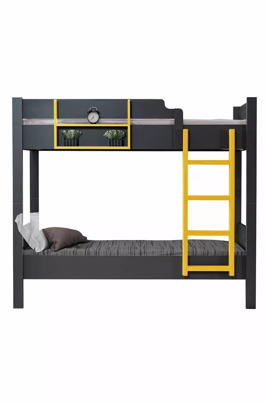 Lits superposés, lits superposés démontables pour enfants, 2 places, anthracite - jaune - cm