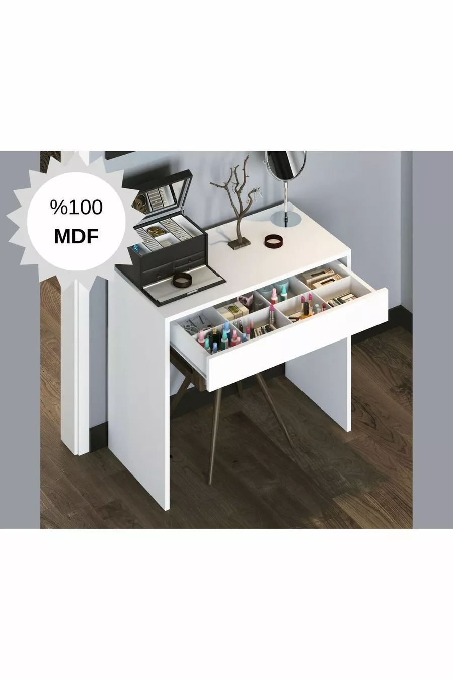 Table de maquillage MDF Arya Novella Mode avec tiroirs, blanche