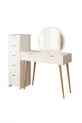 Ensemble de Coiffeuse Lucy – Blanc avec Miroir, Armoire à Tiroirs, Organisateur de Bijoux