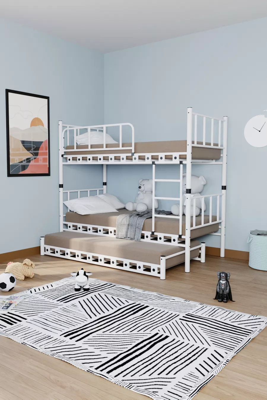 Chambre d'enfant jeune avec lit superposé et lits en métal Zambak