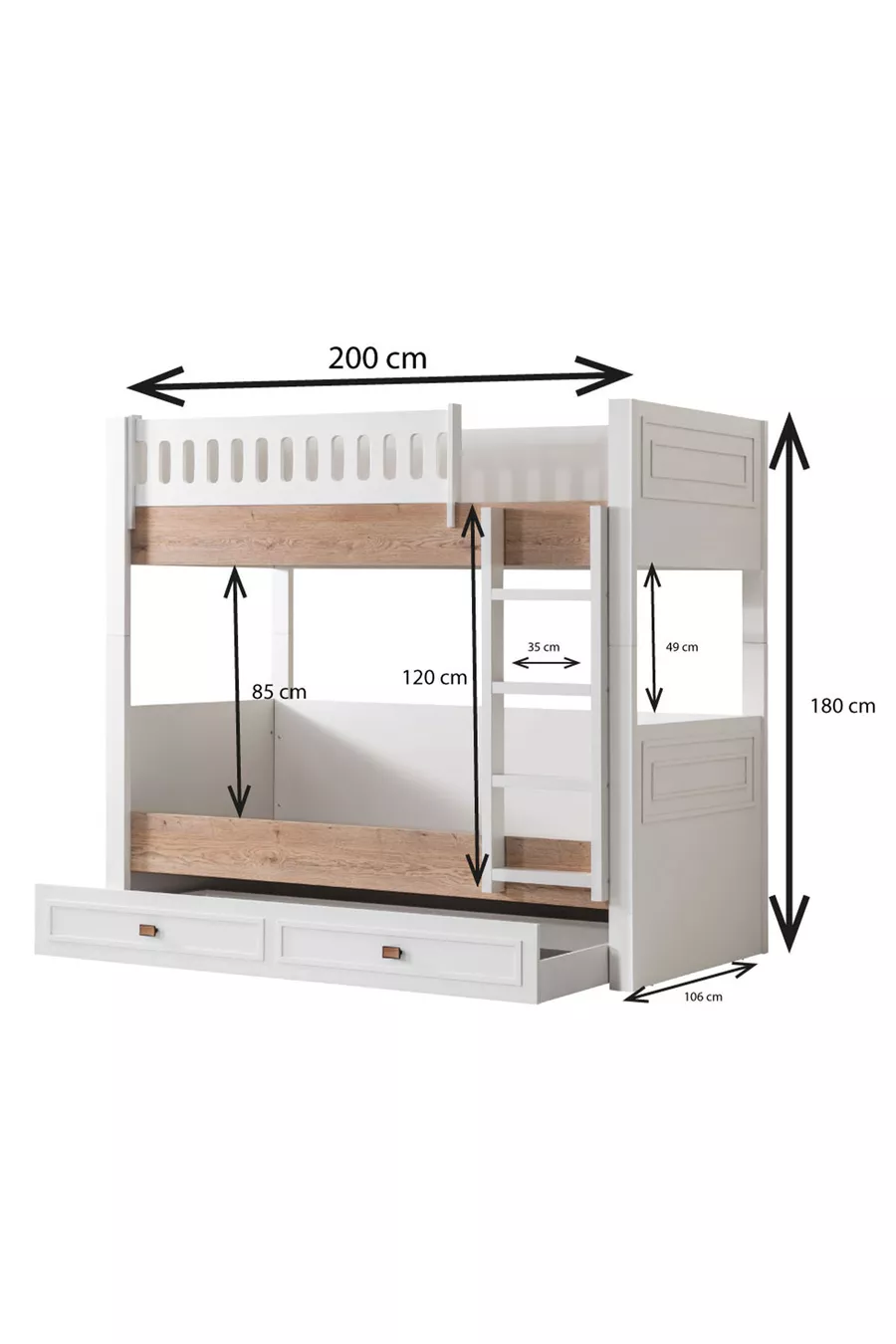 Lits superposés, Lit superposé Zenit avec lits gigognes 3 matelas confort