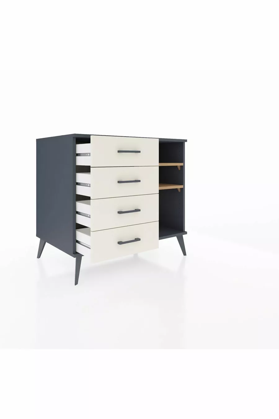 Commode Kronos 2 étagères 4 tiroirs Anthracite-Sapin/Mer de pierre