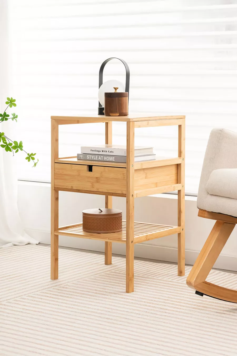 Table de chevet avec tiroirs et étagères en bambou pour chambre à coucher, organisateur commode