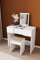 Coiffeuse avec miroir, pouf et tiroirs B Anka, blanc, avec organisateur pour chambre à coucher et siège
