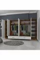 Armoire Rani  à large garde-robe, 6 portes, 2 tiroirs, 2 penderies, module unique, miniature noyer - blanc
