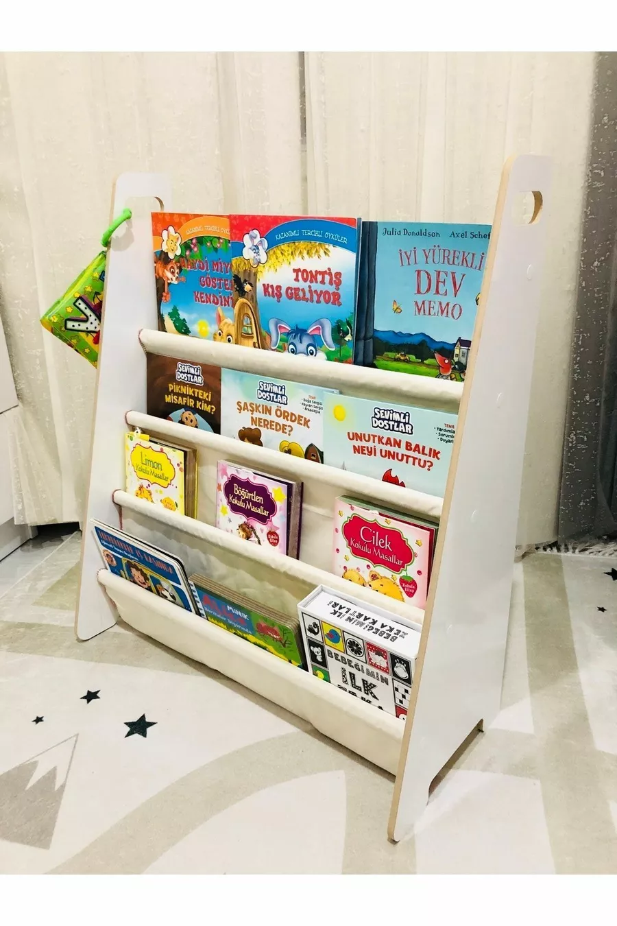 Bibliothèque Montessori pour enfants et bébés, éducative et portable, 4 étagères en tissu