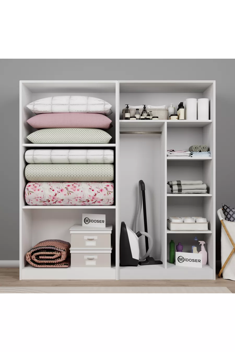 Ensemble d'armoire et d'étagère Lucas 4 portes 8 étagères - Blanc mat