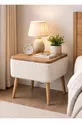 Table de chevet Nivo avec tiroir, revêtement en tissu Teddy et pieds en bois, table de chevet moderne