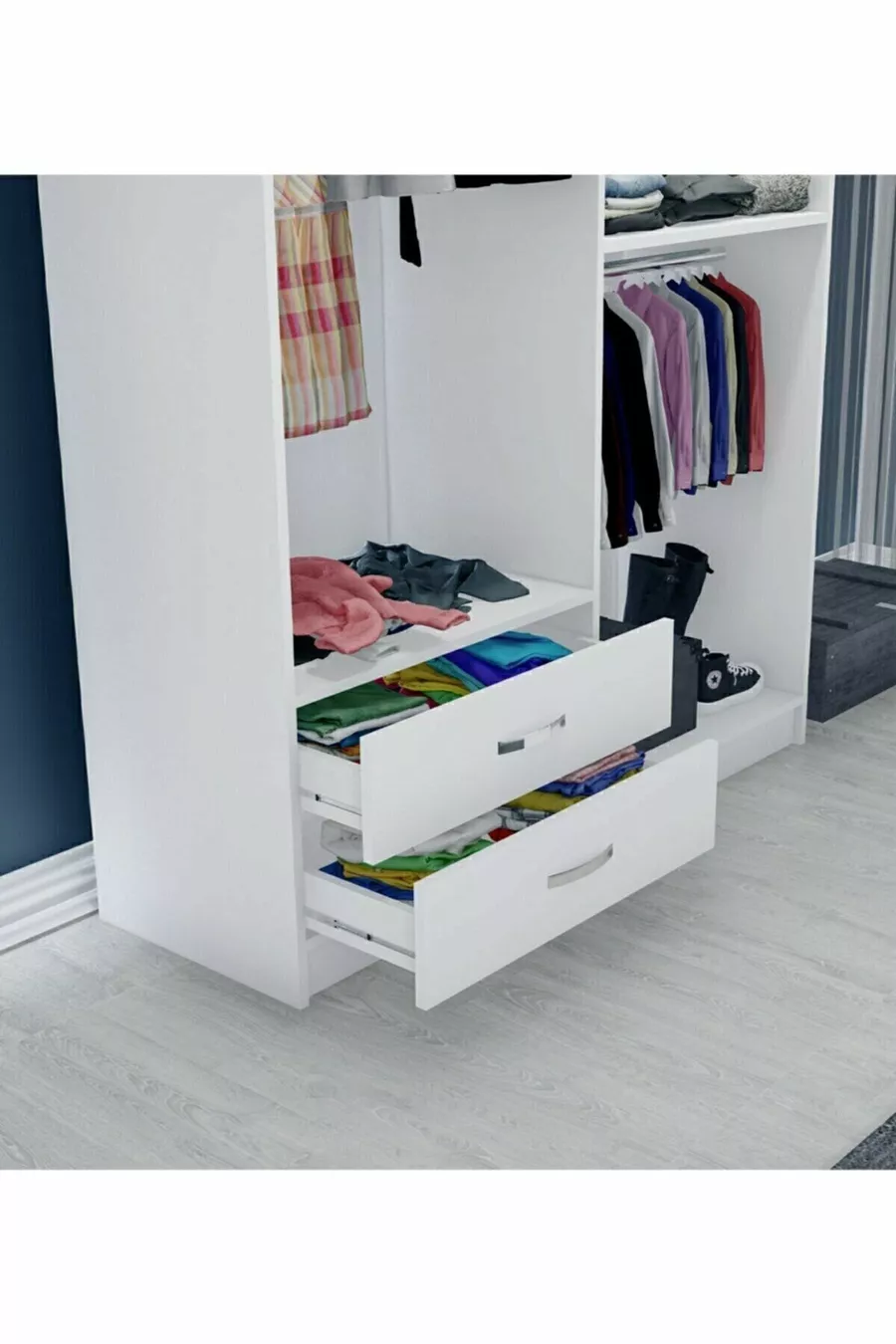 Gm  Diva Armoire Blanche à 4 Portes et 2 Tiroirs avec Miroir