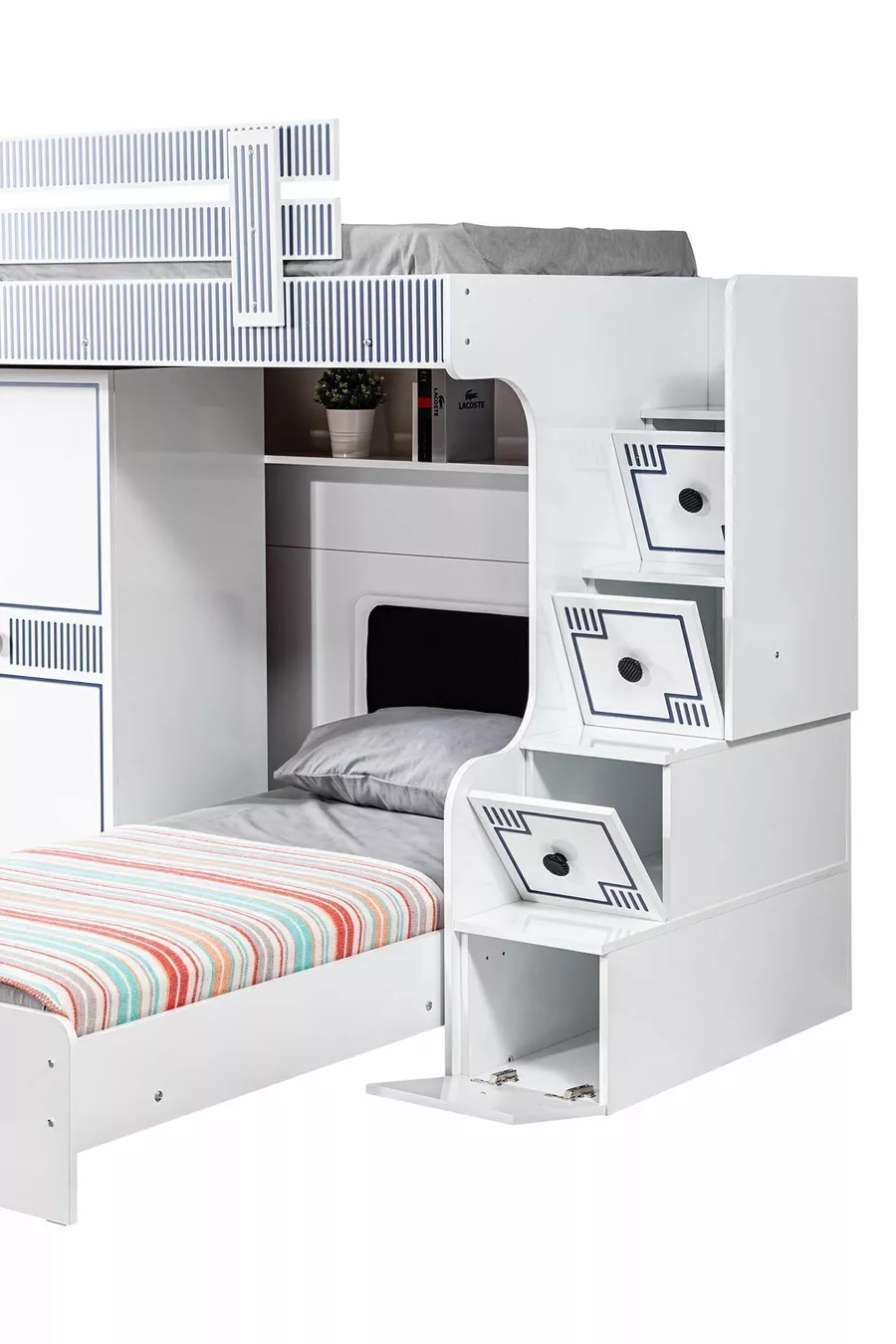 Lit superposé, Lit superposé avec cadre, Bureau, 2 matelas confort