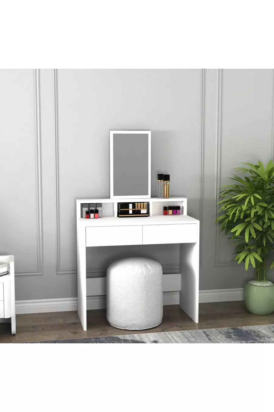 Coiffeuse moderne Luna avec miroir et tiroirs, blanche - Luna