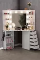 Coiffeuse d'angle Diva Hollywood avec miroir rétroéclairé LED et 5 tiroirs