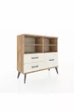 Commode Arges 4 étagères 3 tiroirs Pin-Pin/Pierre de lune