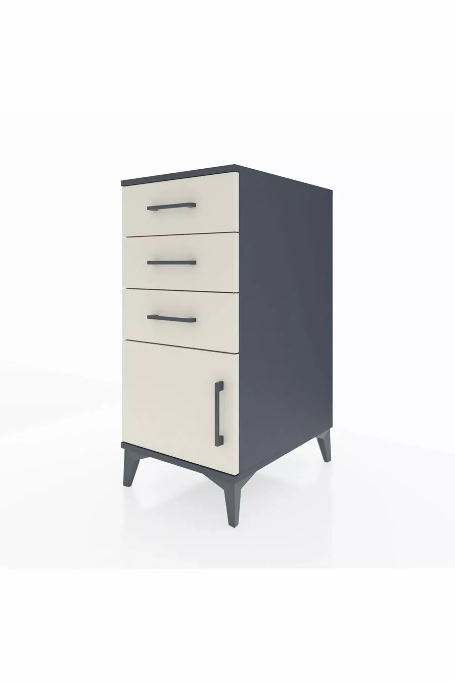 Kronos Table de Chevet 3 Tiroirs avec 1 Porte Anthracite-Pierre de Lune
