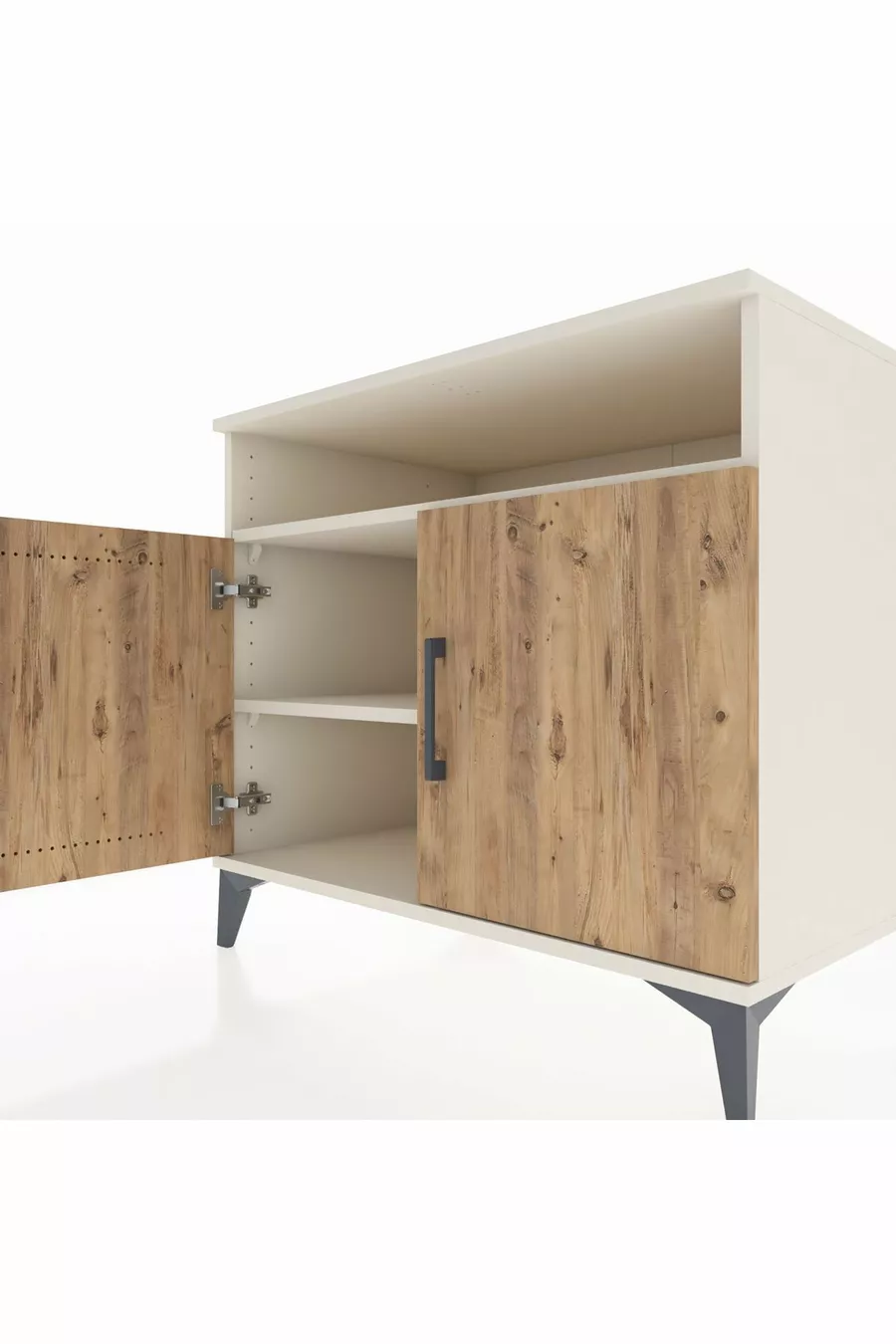 Commode Kronos 2 étagères 2 portes Pierre de Lune-Pin