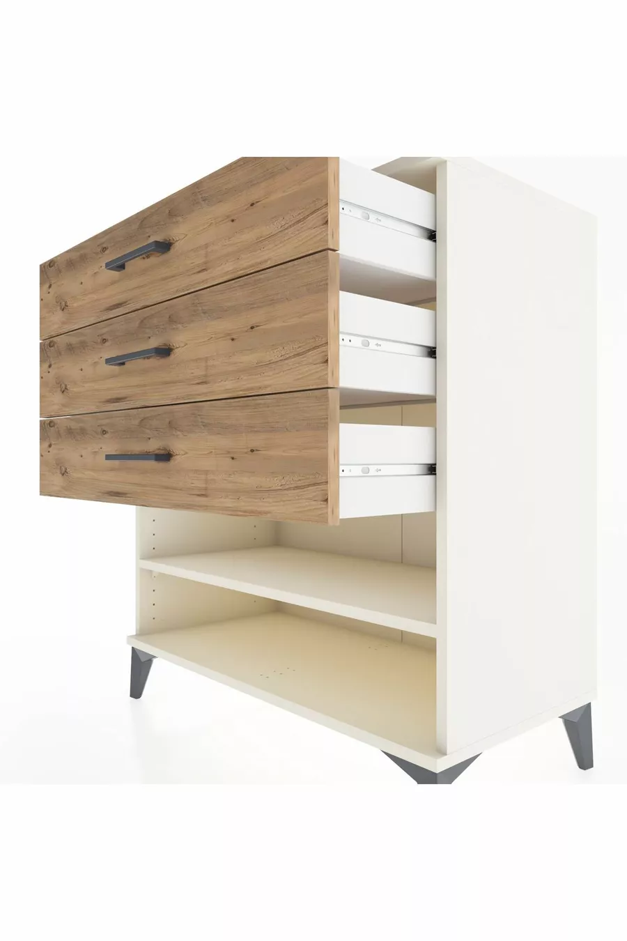 Commode Hyperion à une étagère et 3 tiroirs Pierre de lune-Pin