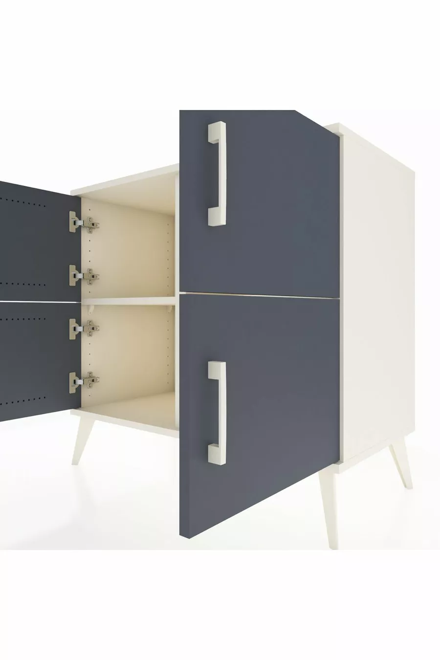 Commode Hyperion 2 étagères 4 portes Pierre de lune-Anthracite/Pierre de lune