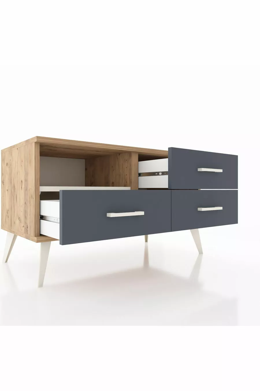 Commode Hyperion à une étagère et trois tiroirs Pin-Pierre de Lune/Anthracite