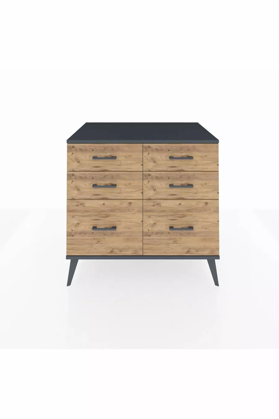 Commode Kronos 6 tiroirs Anthracite-Anthracite/Pin