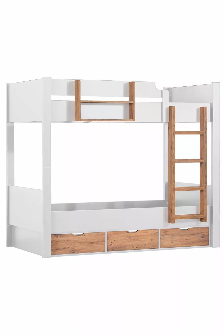 Lit superposé Ranza Asya avec tiroirs amovibles, 2 matelas Comfort