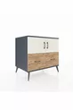 Commode Kronos avec 2 étagères, 2 tiroirs et 2 portes Anthracite-Pierre d'argile/Sapin