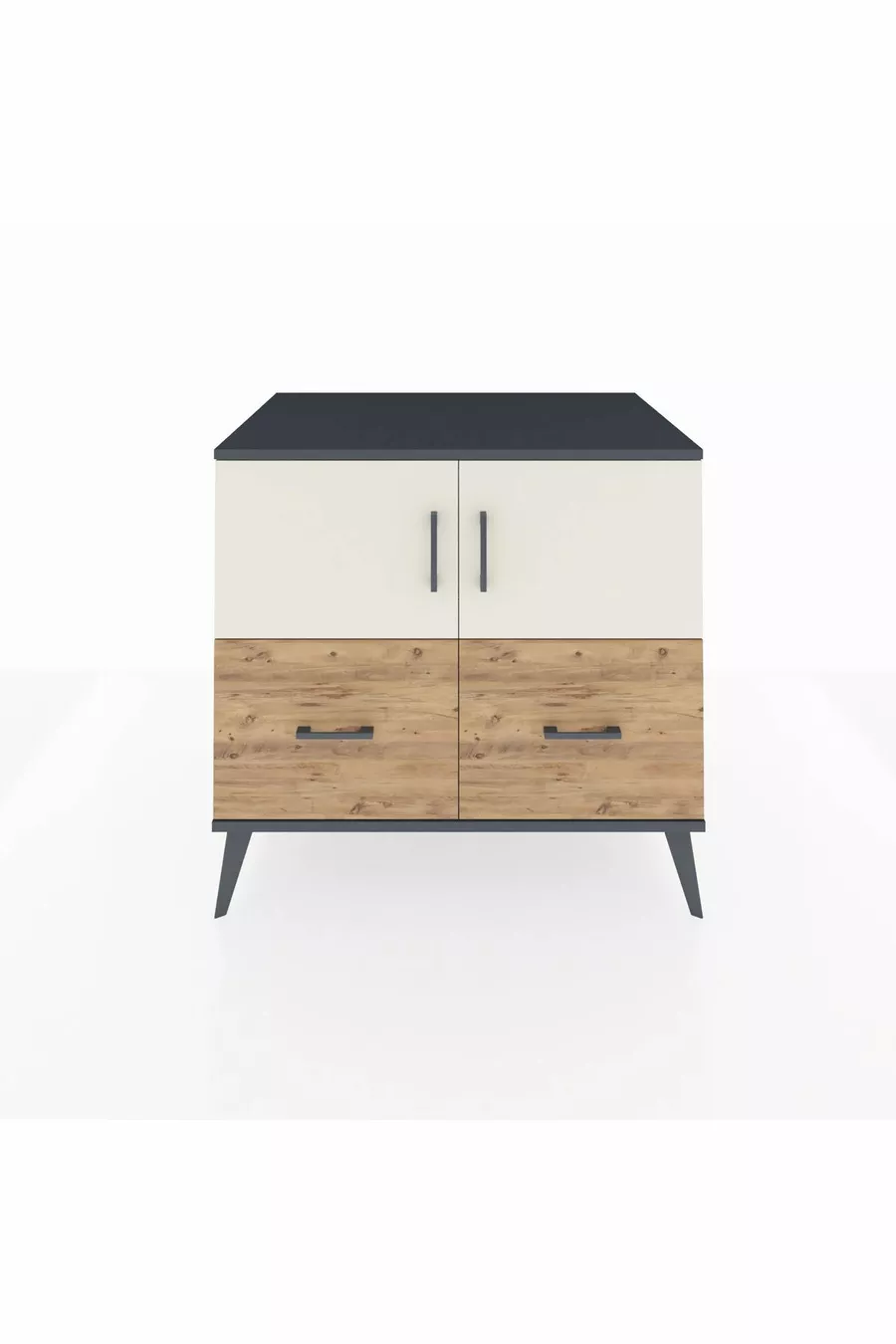Commode Kronos avec 2 étagères, 2 tiroirs et 2 portes Anthracite-Pierre d'argile/Sapin