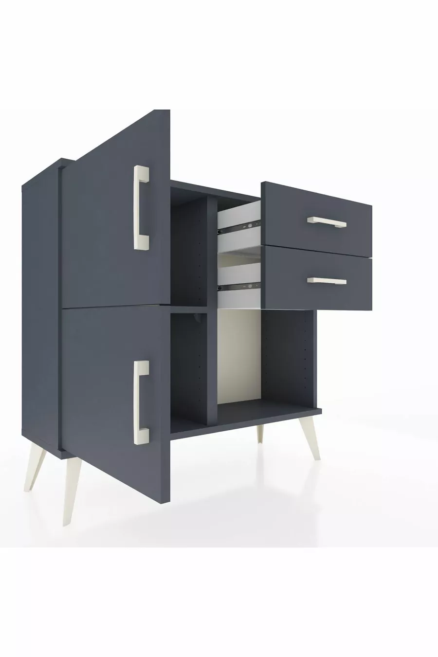 Commode Arges avec une étagère, 2 tiroirs et 2 portes, Anthracite-Anthracite
