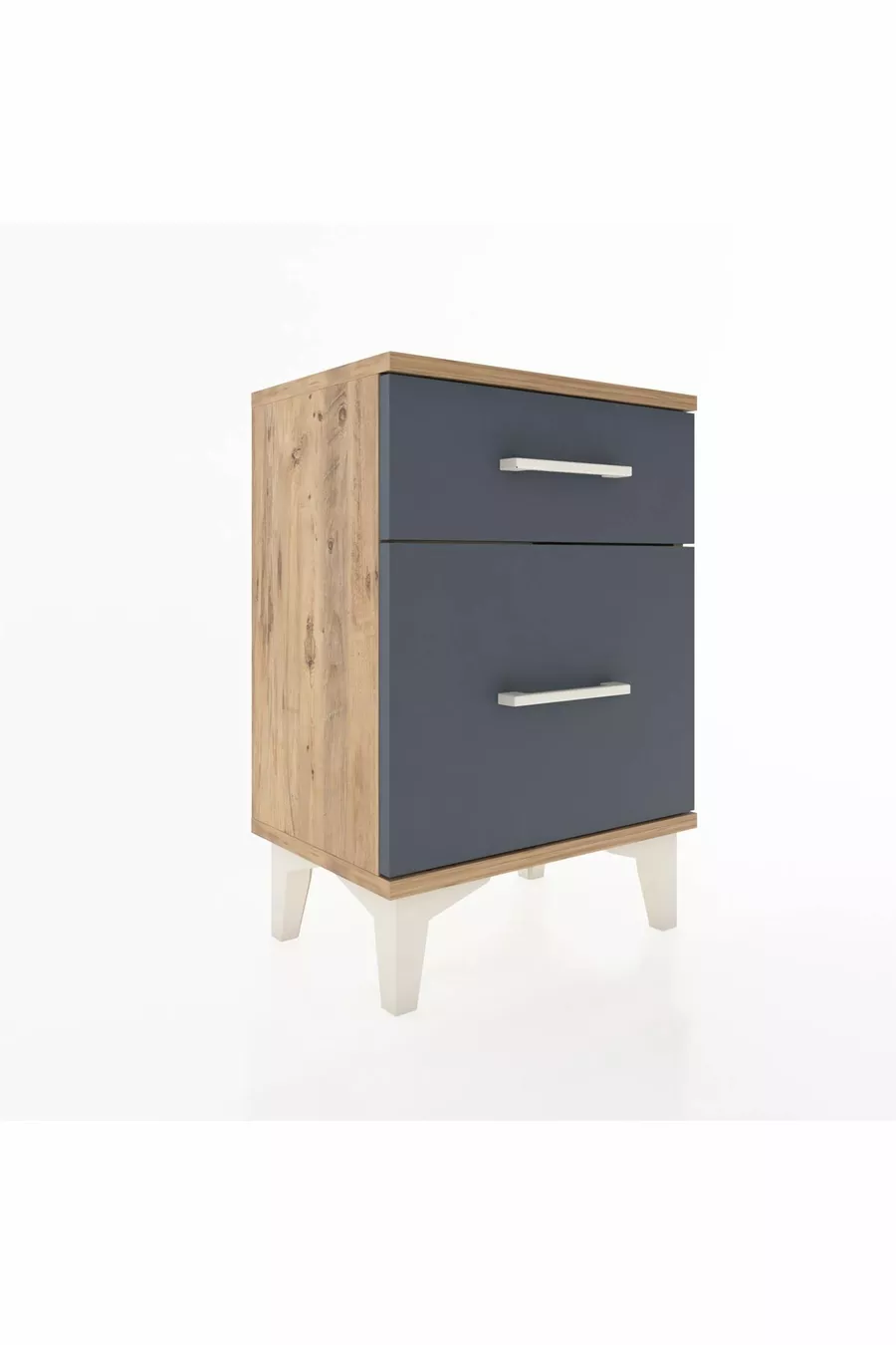 Table de chevet Arges à 2 tiroirs Pin-Anthracite
