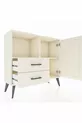 Commode Arges avec 2 étagères, 2 tiroirs et une porte, couleur Oeil-de-pierre