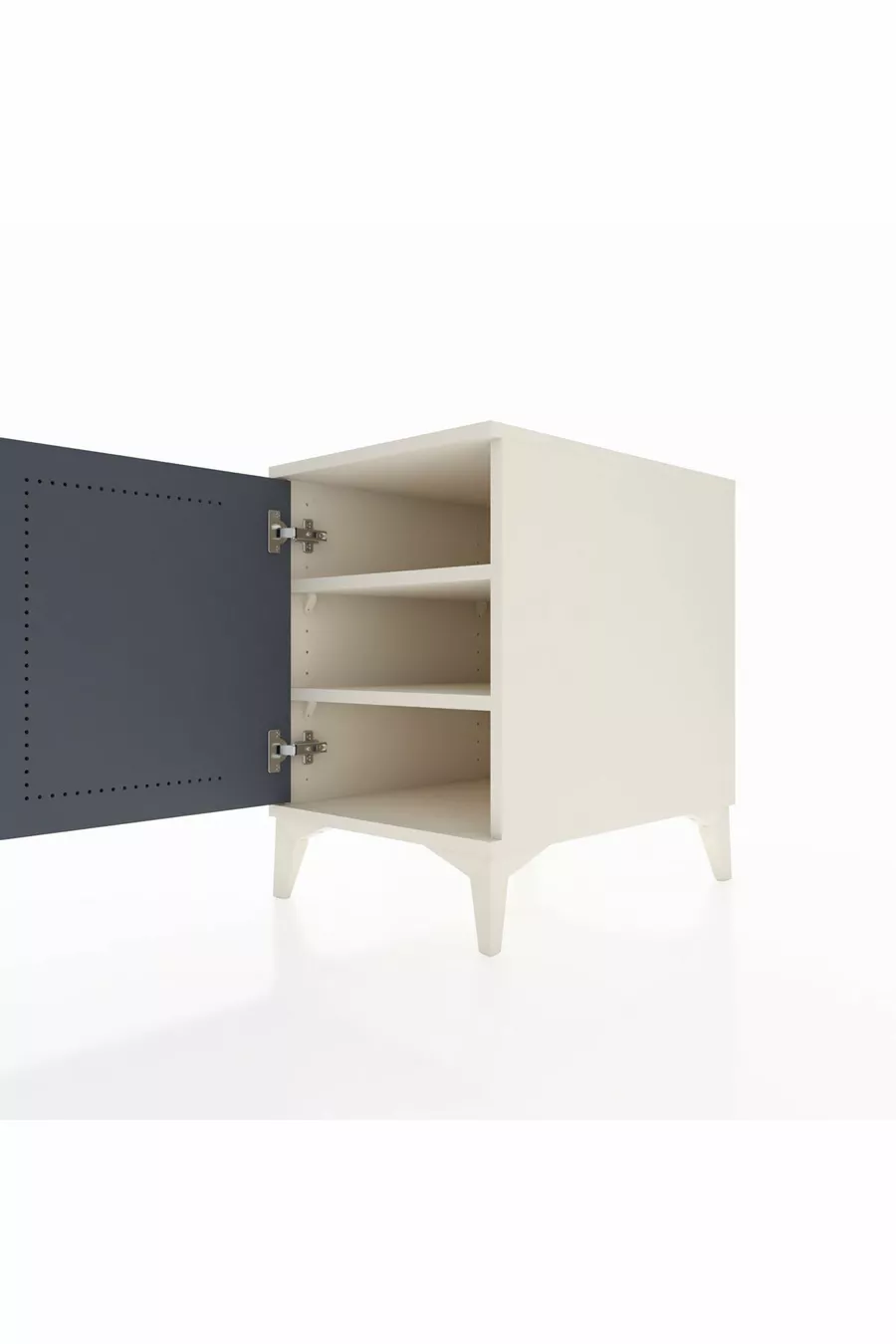 Table de chevet Kronos à 2 étagères avec 1 porte, Pierre de lune-Anthracite