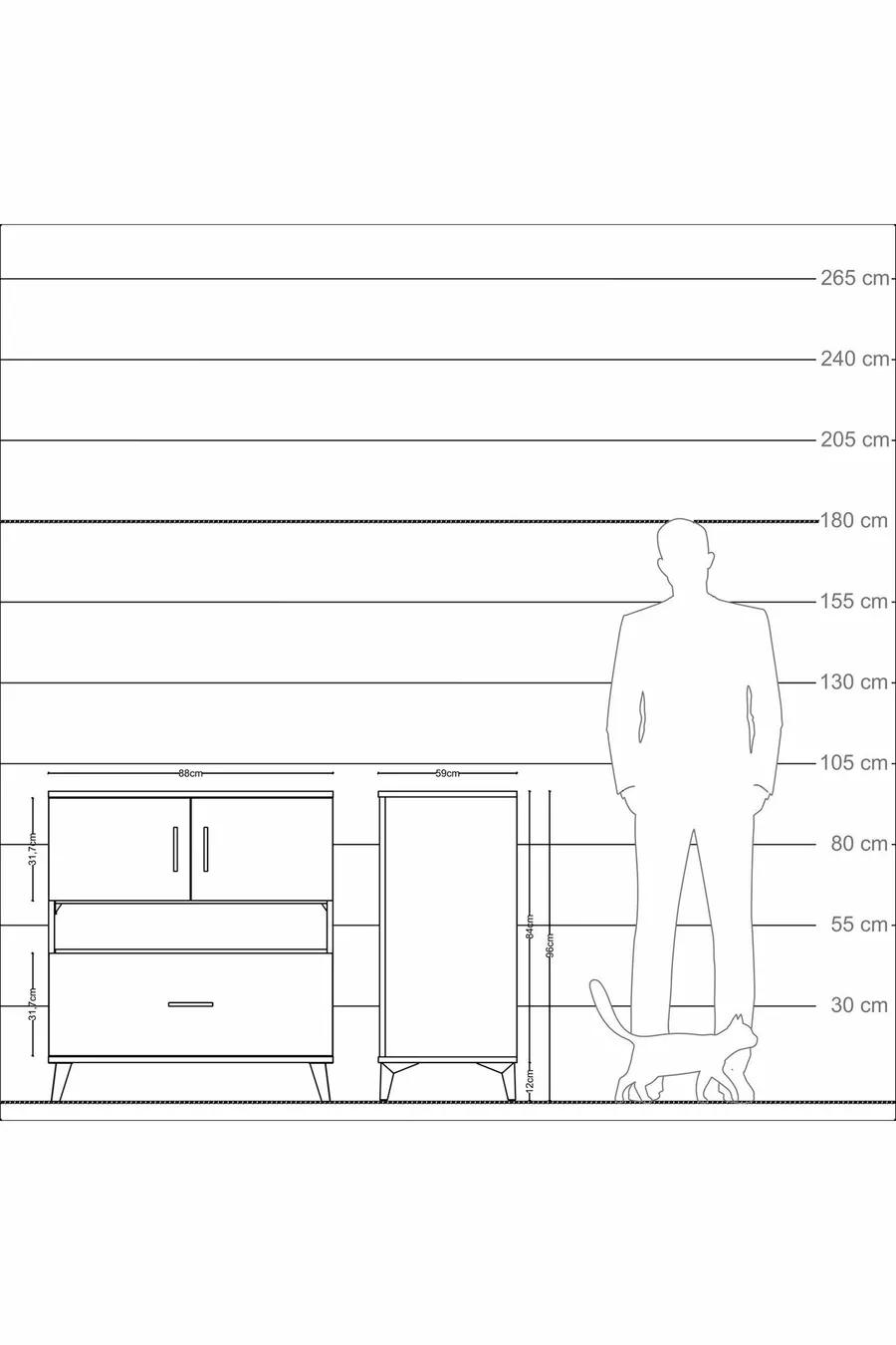 Commode Kronos 3 étagères 1 tiroir 2 portes Pin-Gris