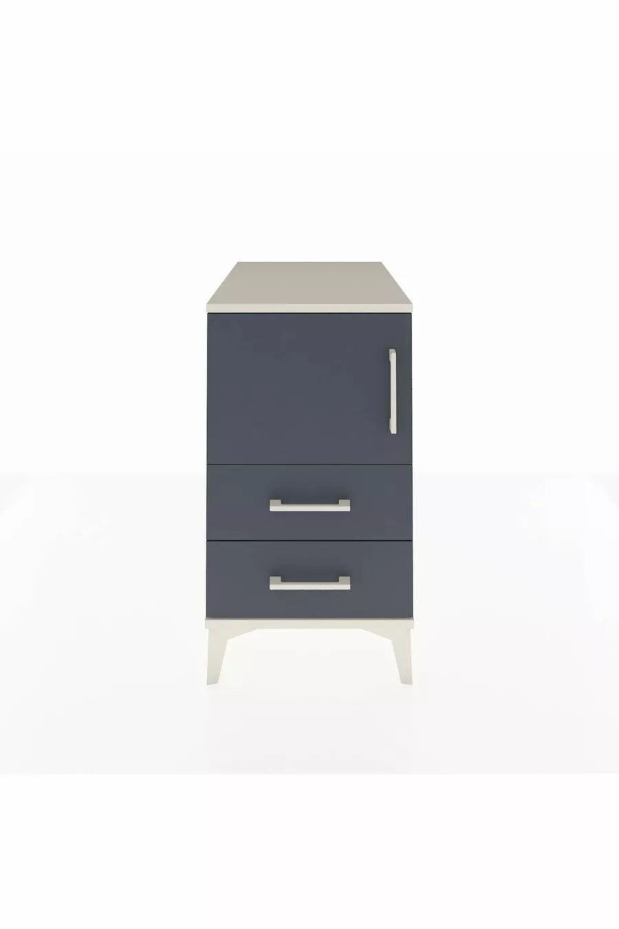 Table de chevet Kronos avec 2 étagères, 2 tiroirs et 1 porte, couleur Pierre de lune-Anthracite