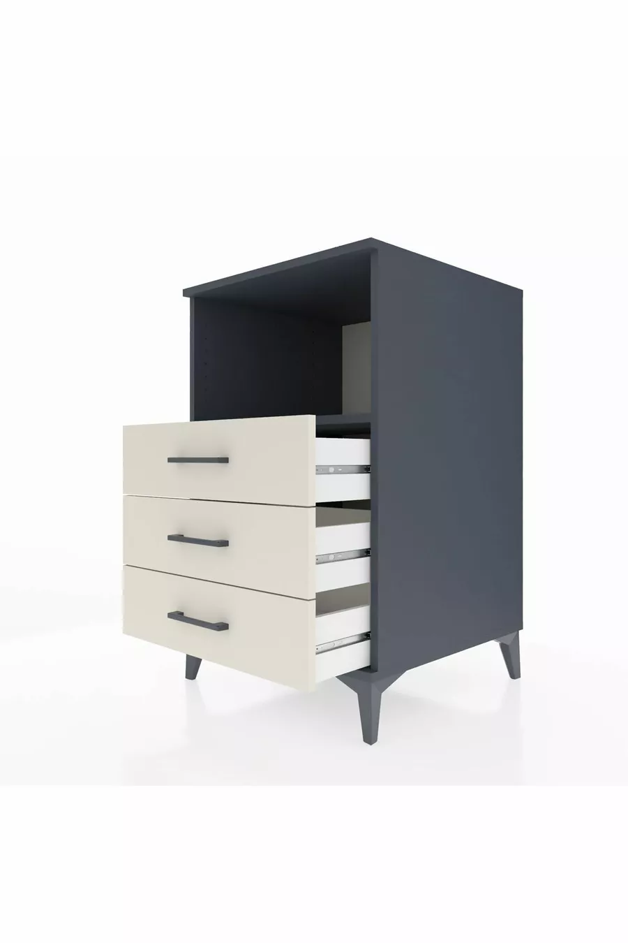 Table de chevet Kronos avec une étagère et 3 tiroirs Anthracite-Pierre de lune
