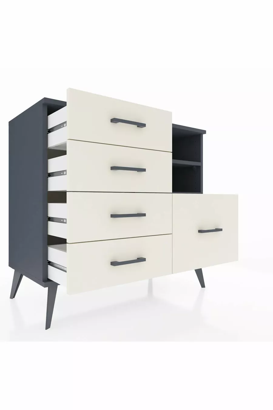Commode Hyperion 2 étagères 5 tiroirs Anthracite-Anthracite/Pierre de lune