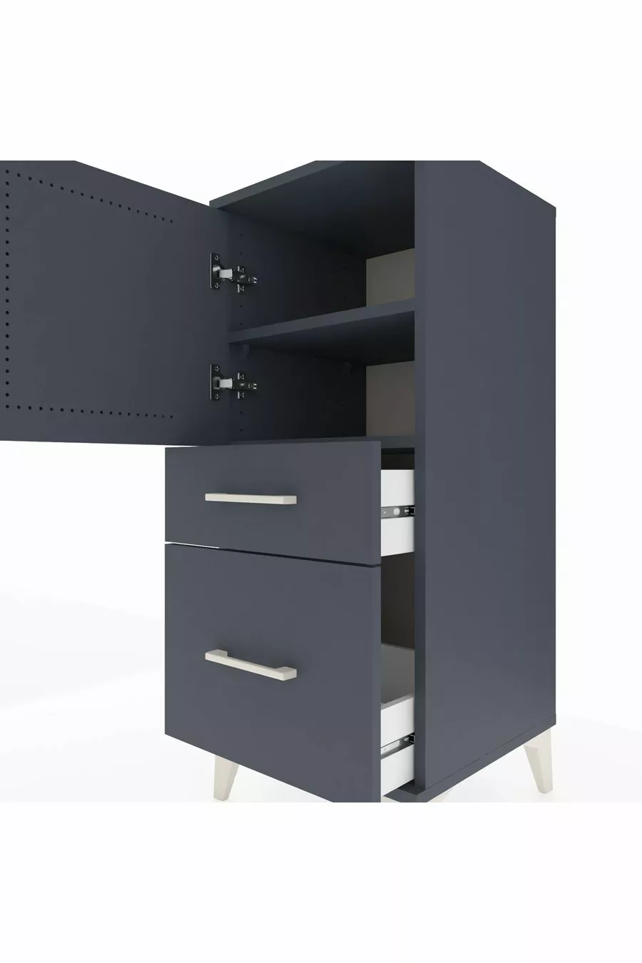 Chevet Hyperion avec 2 étagères, 2 tiroirs et 1 porte, Anthracite-Anthracite
