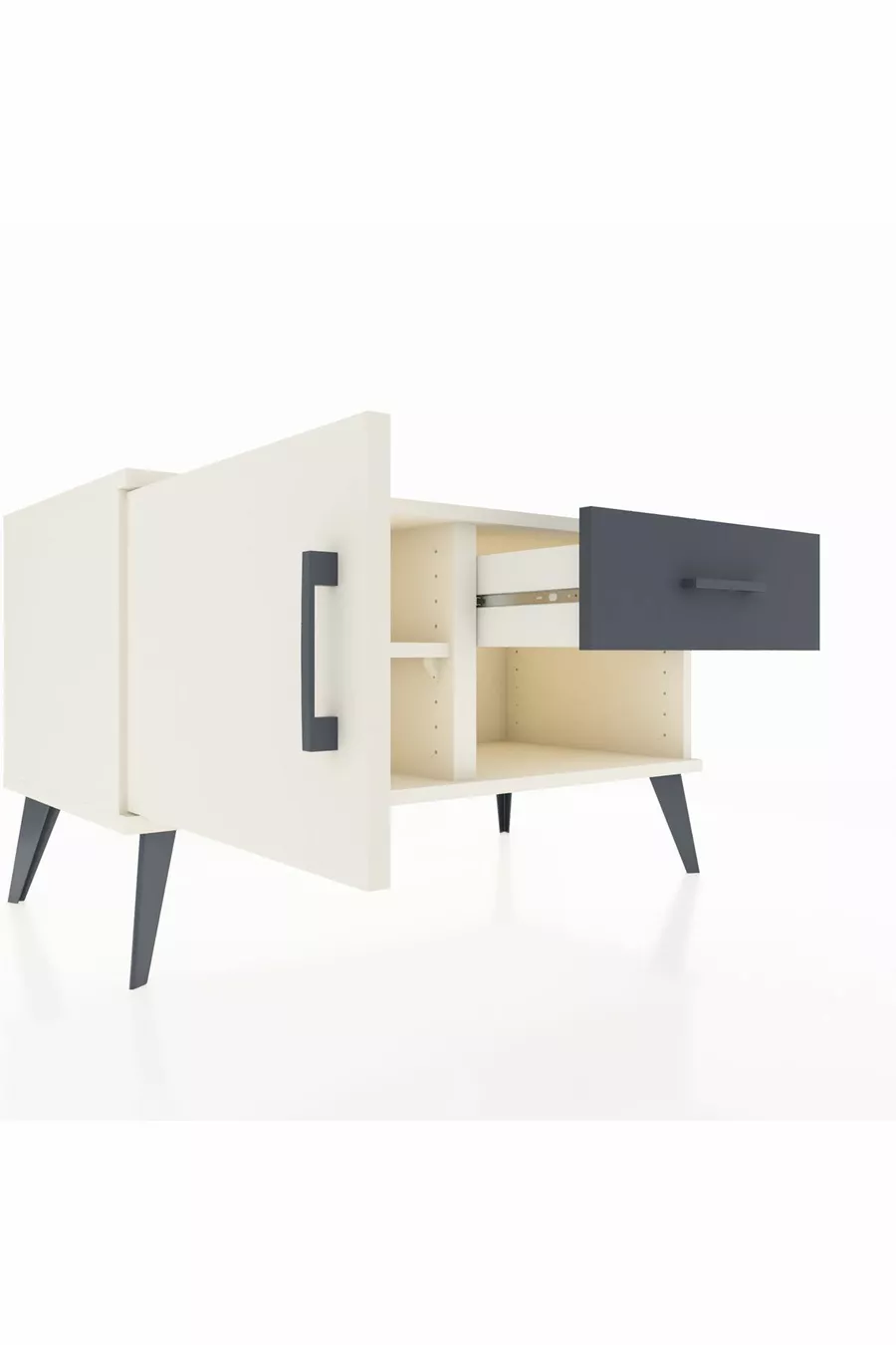 Commode Hyperion avec une seule étagère, un tiroir et une porte, couleur Pierre de Lune/Anthracite