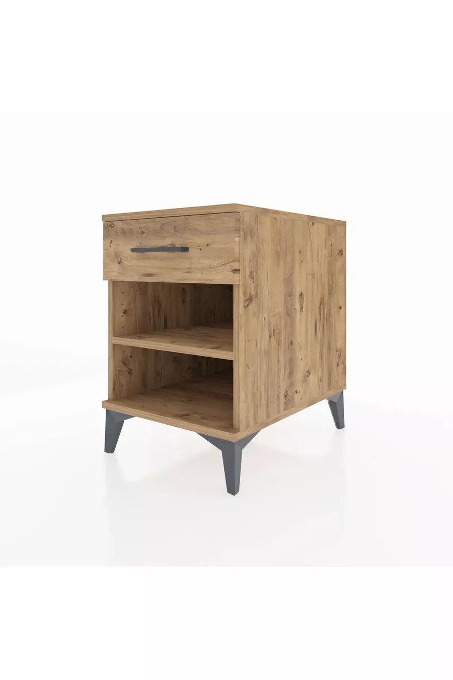 Table de chevet Kronos avec une étagère et un tiroir, pin-pin