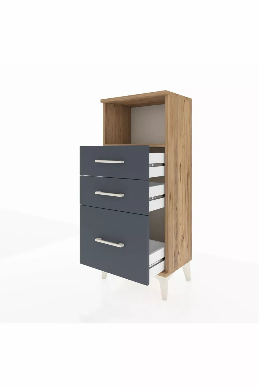 Table de chevet Arges avec une étagère et 3 tiroirs, pin-anthracite