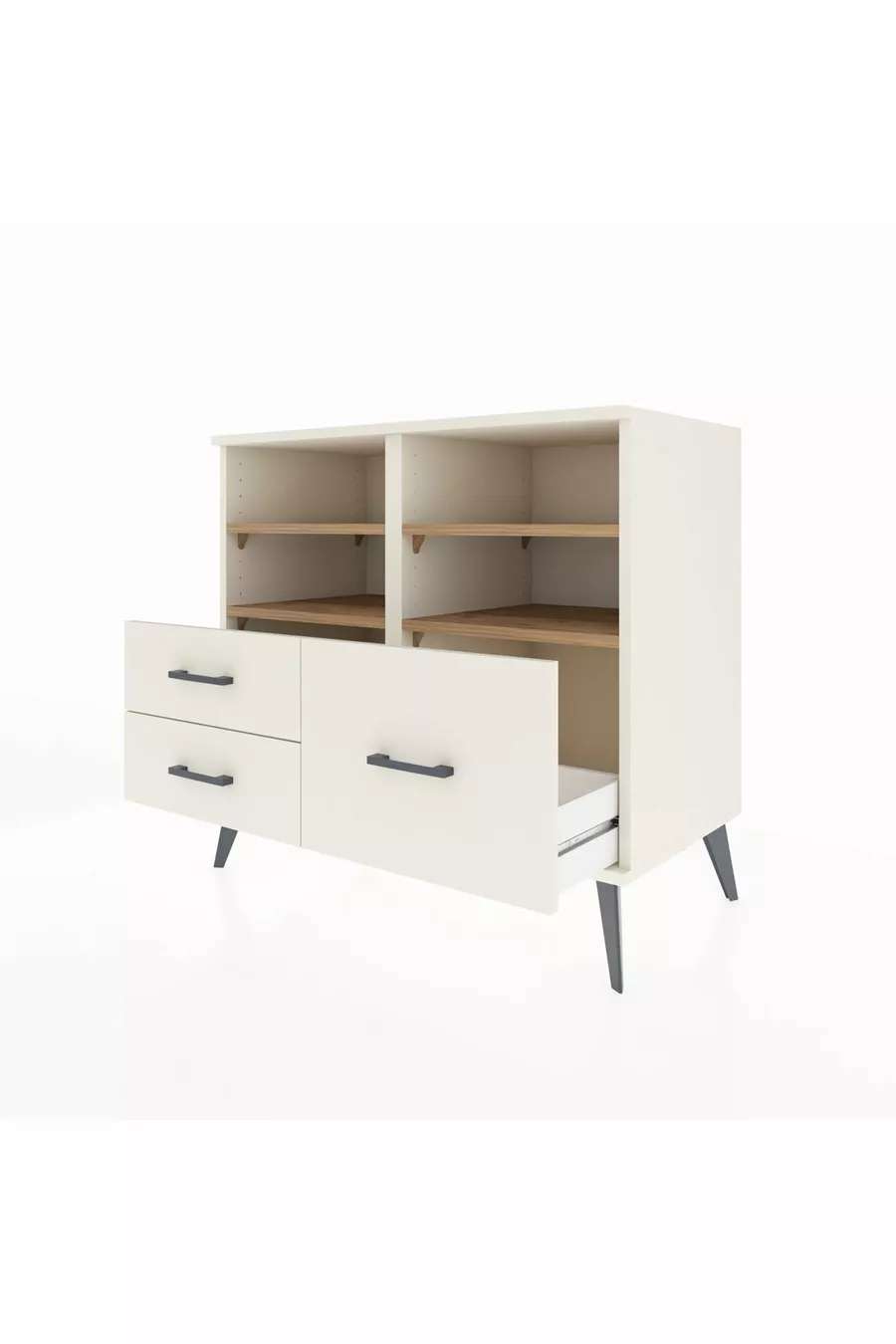 Commode Hyperion 4 étagères 3 tiroirs Pierre de lune/Pin
